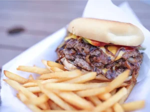 Burger and fries at The Britannia Pub Wilmington Island Savannah GA